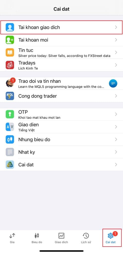 Đăng nhập Mt5 trên điện thoại